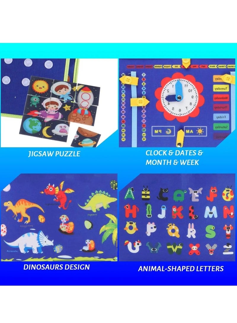 Kids' Felt Learning Board, Early Education Toy for Toddlers, Educational Sensory Dressing Practice Busy Board, Three Pages Dinosaur - Themed  - Image 2