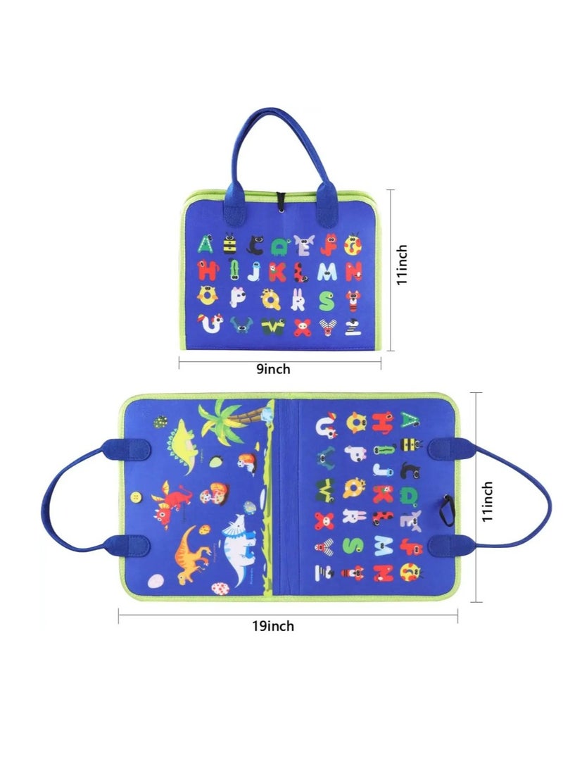 Kids' Felt Learning Board, Early Education Toy for Toddlers, Educational Sensory Dressing Practice Busy Board, Three Pages Dinosaur - Themed  - Image 3