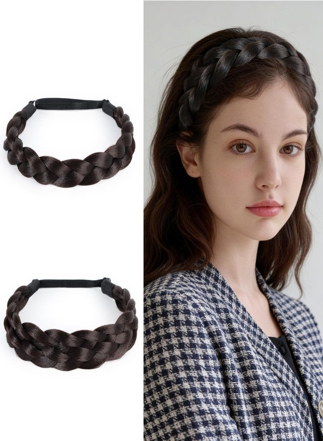 NAISIER Braided Hair Headband for women 2 Pcs Chunky Wide head bands for women's Hair Plaited Headband High Elasticity Braids(4#) - Image 1