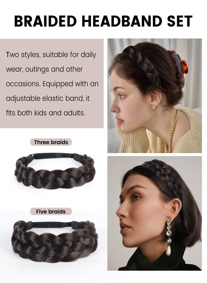 NAISIER Braided Hair Headband for women 2 Pcs Chunky Wide head bands for women's Hair Plaited Headband High Elasticity Braids(4#) - Image 2