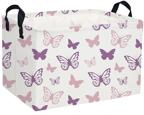 Essme Rectangular Butterfly BasketsKids Storage Basket with Handles for Girls Room Decor Girls Storage BinPurple Butterfly - Image 1