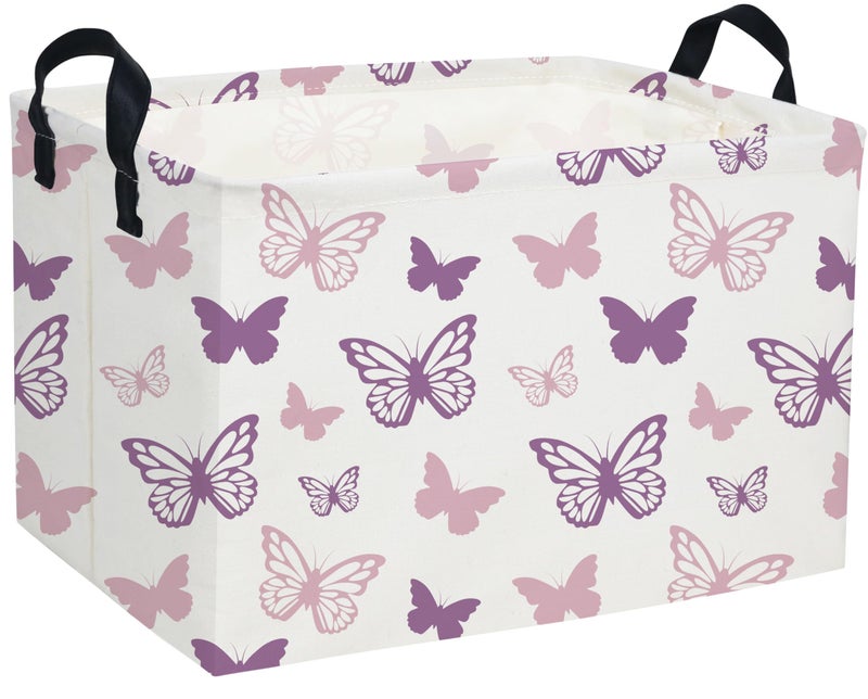 Essme Rectangular Butterfly BasketsKids Storage Basket with Handles for Girls Room Decor Girls Storage BinPurple Butterfly - Image 2