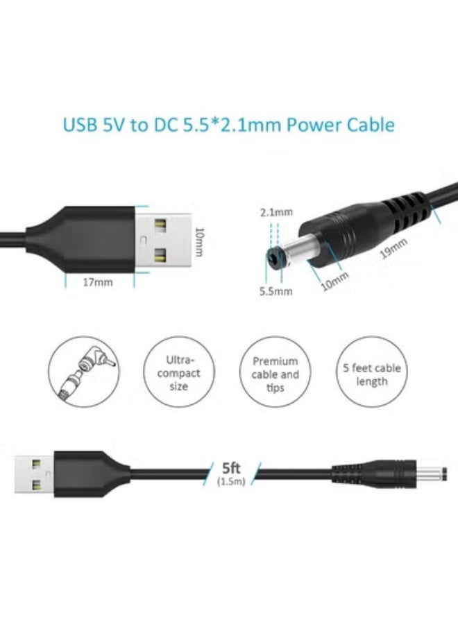 Universal 5V DC Power Cable USB to DC 5.5 2.1 mm Plug Connector Tip Charging Cord with Most Frequently Used Interface Type - Image 2
