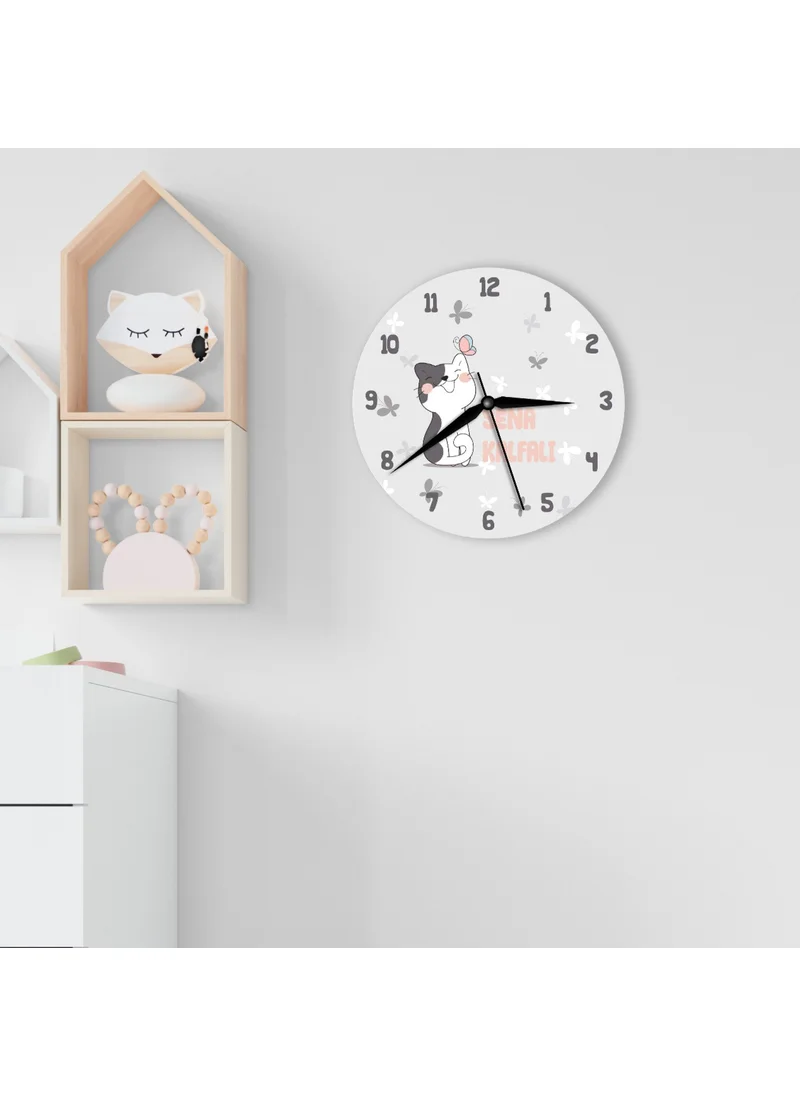 Hediye Sepeti Name-Customized Cat Design Children's Room Wall Clock