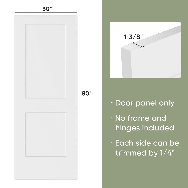 BARNSMITH 30x80 in 2-Panel White Primed Molded Door Slab, Shaker Style Paintable Hollow Core Interior Door Panel, for Swing, Pocket, Sliding Door, Durable and Lightweight, No Assembly Required - Image 2