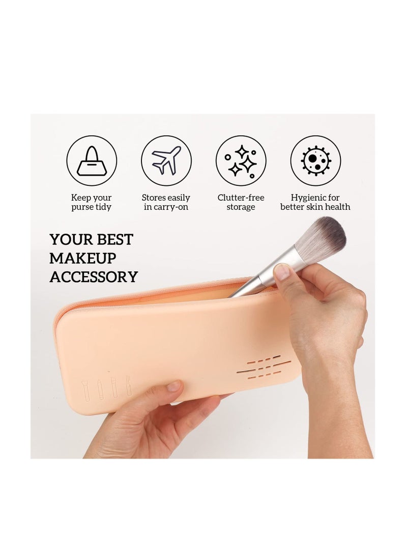 Excefore Portable Travel Makeup Bag, Large Capacity Zipper Makeup Bag, Sleek Makeup Tools Bag, Gifts for Women and Girls (Khaki)  - Image 3