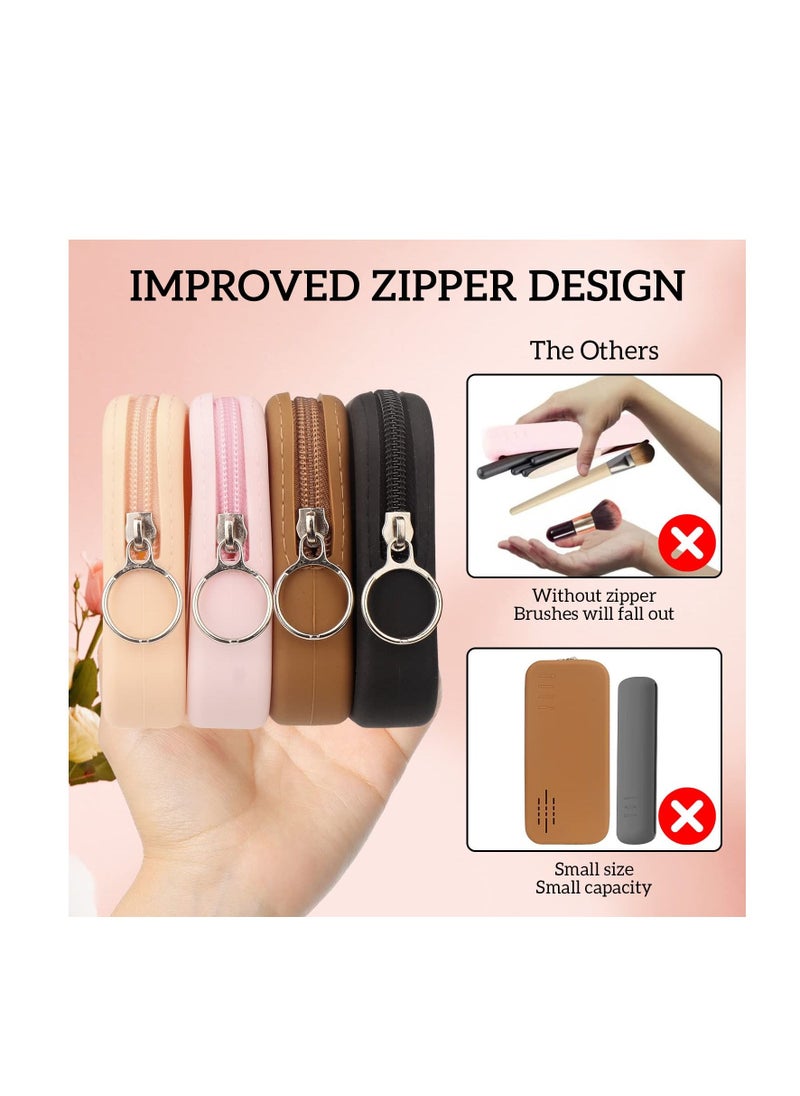 Excefore Portable Travel Makeup Bag, Large Capacity Zipper Makeup Bag, Sleek Makeup Tools Bag, Gifts for Women and Girls (Khaki)  - Image 2