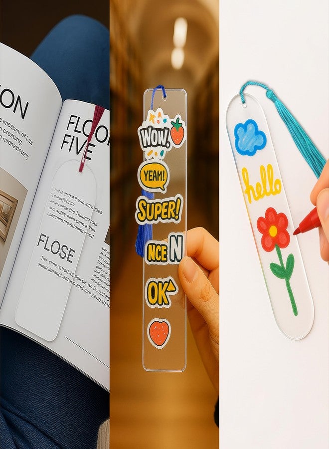 WACANTIC 30PCS Acrylic Bookmark Blanks with Colorful Tassels - Clear Acrylic Bookmarks for DIY Crafts, Custom Painting & Vinyl Projects, Transparent Rectangle & Round Bookmark Blanks for Gift Tags (3 Shapes) - Image 4