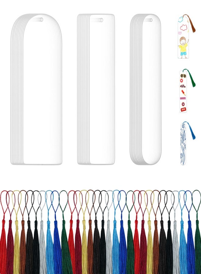 WACANTIC 30PCS Acrylic Bookmark Blanks with Colorful Tassels - Clear Acrylic Bookmarks for DIY Crafts, Custom Painting & Vinyl Projects, Transparent Rectangle & Round Bookmark Blanks for Gift Tags (3 Shapes) - Image 1