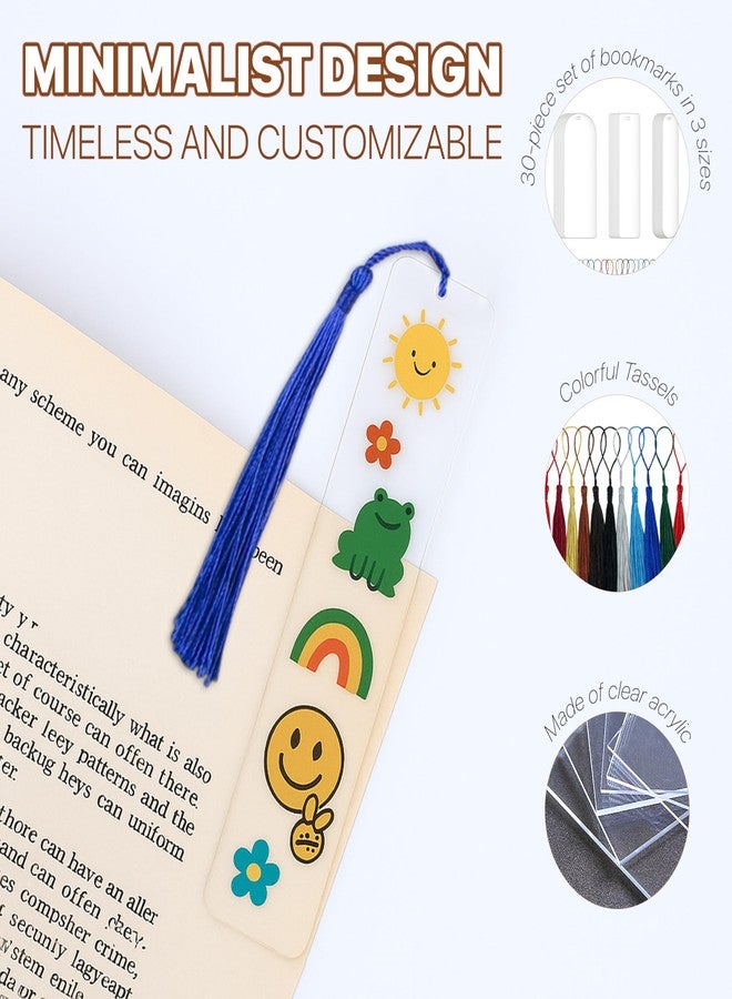 WACANTIC 30PCS Acrylic Bookmark Blanks with Colorful Tassels - Clear Acrylic Bookmarks for DIY Crafts, Custom Painting & Vinyl Projects, Transparent Rectangle & Round Bookmark Blanks for Gift Tags (3 Shapes) - Image 2