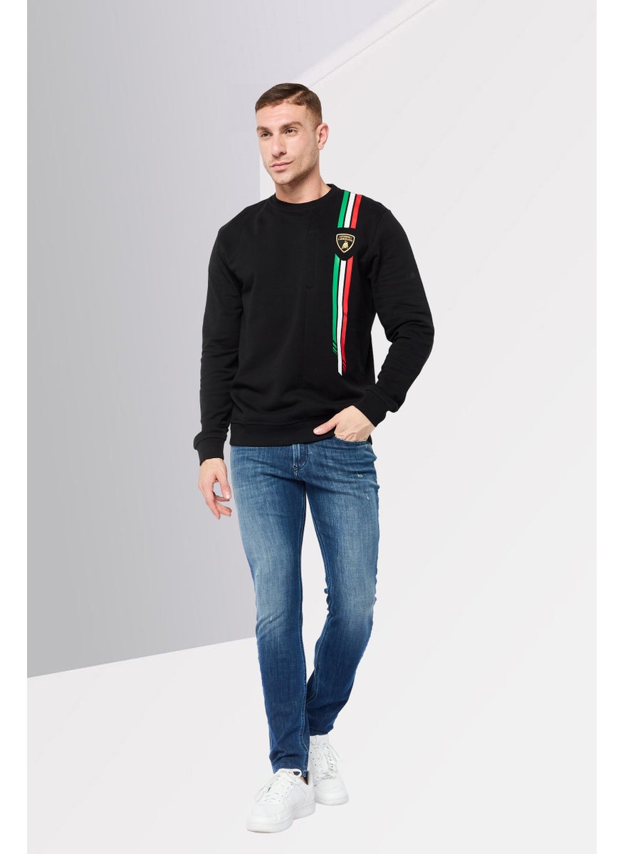 LAMBORGHINI Men Crew Neck Brand Logo Long Sleeves Sweatshirt, Black  - Image 4