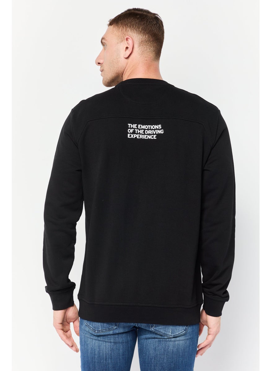 LAMBORGHINI Men Crew Neck Brand Logo Long Sleeves Sweatshirt, Black  - Image 2