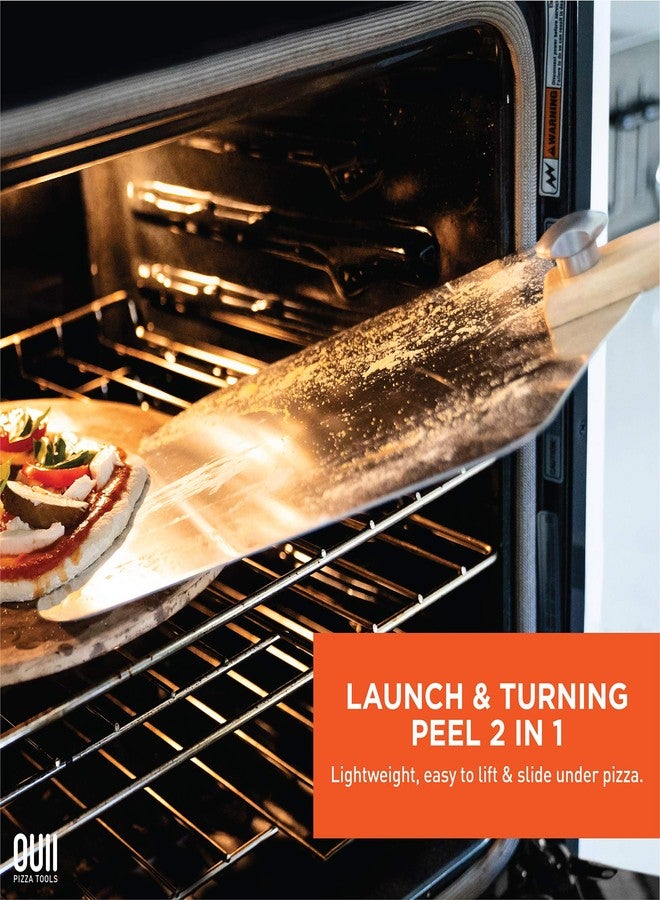 مجرفة بيتزا معدنية من الألومنيوم من OUII - 12 × 14 بوصة. ملعقة بيتزا للفرن بمقبض خشبي قابل للطي. أدوات ملحقة لفرن البيتزا. مجرفة تقليب، ملعقة للخبز والمعجنات والعجين والكيك - Image 4