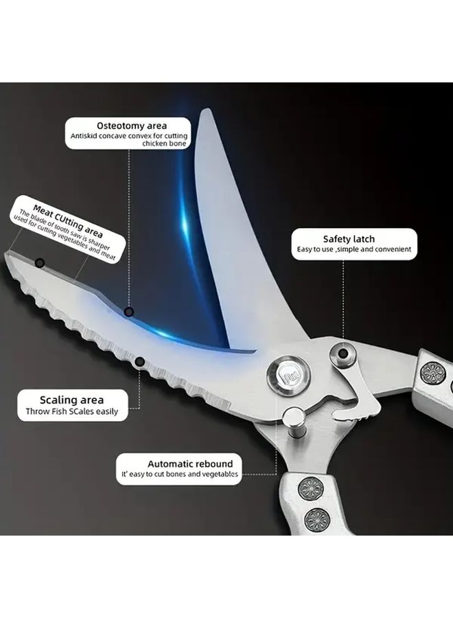 Heavy Duty Professional Kitchen Shears With Serrated Blades Ergonomic Grip For Poultry Meat Bones Vegetables - Image 2