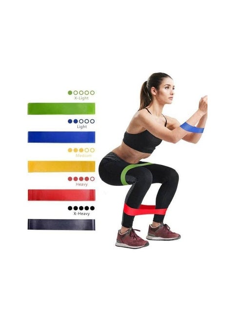5-in-1 Gym Elastic Bands Set is designed for yoga, fitness, and strength training using high-quality natural rubber, suitable for all ages.