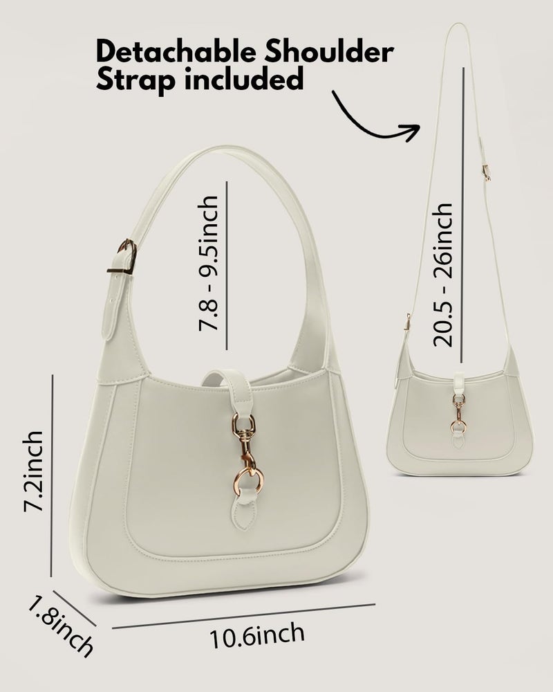 Apryl Shoulder Bag for Women - Small Shoulder Purses - White Purse - Cute Trendy Hobo Handbags - Adjustable Strap Vegan Leather - Cream - Image 4