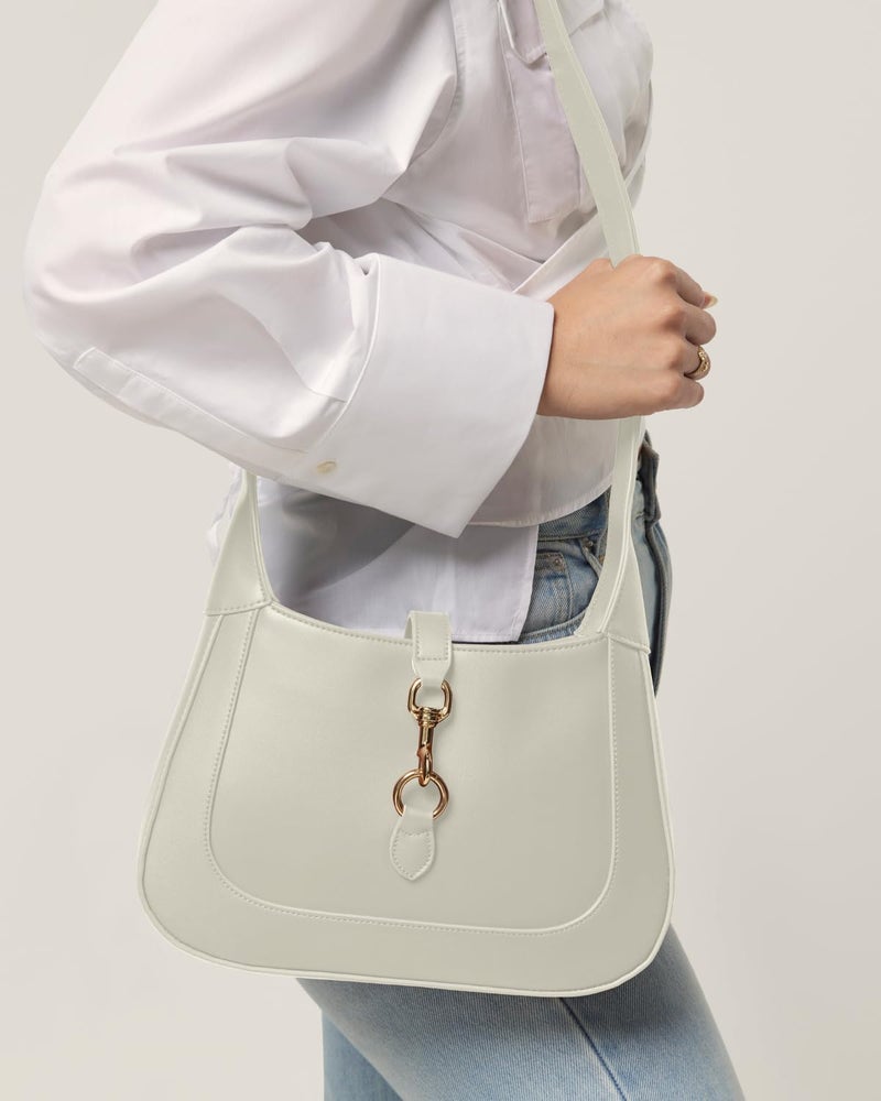 Apryl Shoulder Bag for Women - Small Shoulder Purses - White Purse - Cute Trendy Hobo Handbags - Adjustable Strap Vegan Leather - Cream - Image 5