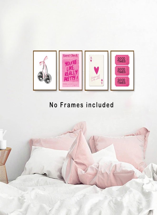 okaxscm Hot Pink Trendy Preppy Wall Art Prints Set of 4, Coquette Preppy Room Decor Aesthetic, Pink Room Wall Decor, Pink Cherry Disco Ball Wall Decor Posters for Girls Bedroom Dorm, 8x10 Unframed - Image 4
