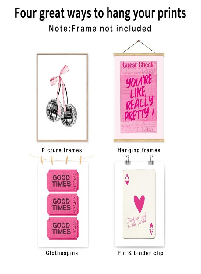 okaxscm Hot Pink Trendy Preppy Wall Art Prints Set of 4, Coquette Preppy Room Decor Aesthetic, Pink Room Wall Decor, Pink Cherry Disco Ball Wall Decor Posters for Girls Bedroom Dorm, 8x10 Unframed - Image 2