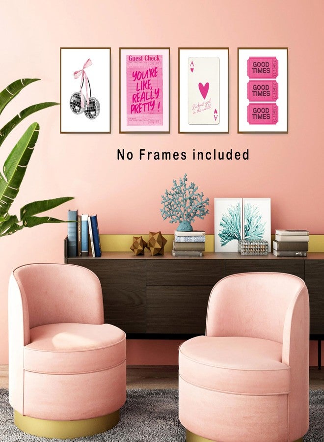 okaxscm Hot Pink Trendy Preppy Wall Art Prints Set of 4, Coquette Preppy Room Decor Aesthetic, Pink Room Wall Decor, Pink Cherry Disco Ball Wall Decor Posters for Girls Bedroom Dorm, 8x10 Unframed - Image 5