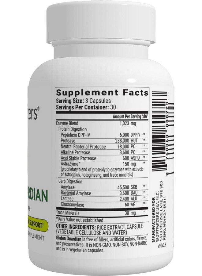 BiOptimizers Gluten Guardian 3.0 - Enzyme Supplement with DPP-IV to Support Gluten Digestion - May Help Prevent Bloating, Gas, and Indigestion, 90 Capsules - Image 2