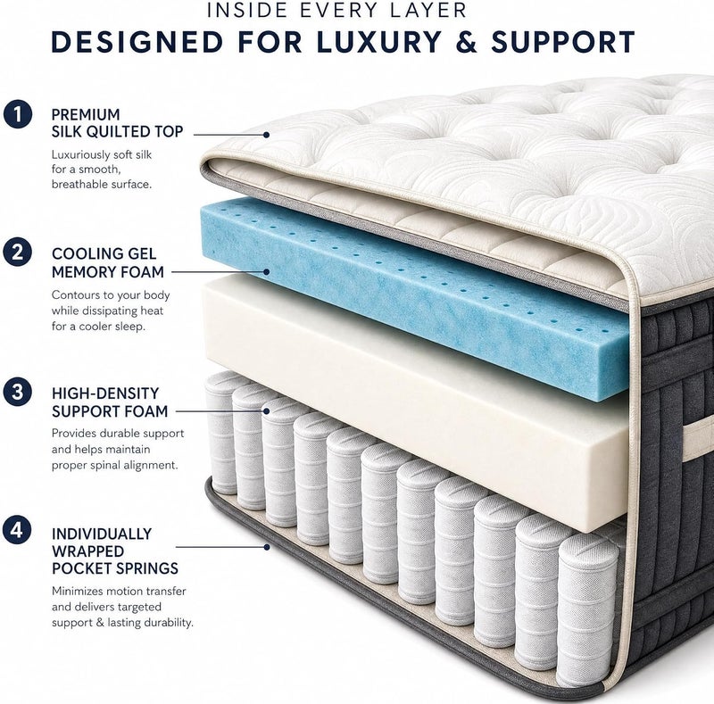 Luxury Hybrid Mattress - Medium Firm (Super King 200x200cm) | Cooling Gel Memory Foam & Pocket Springs - Image 4