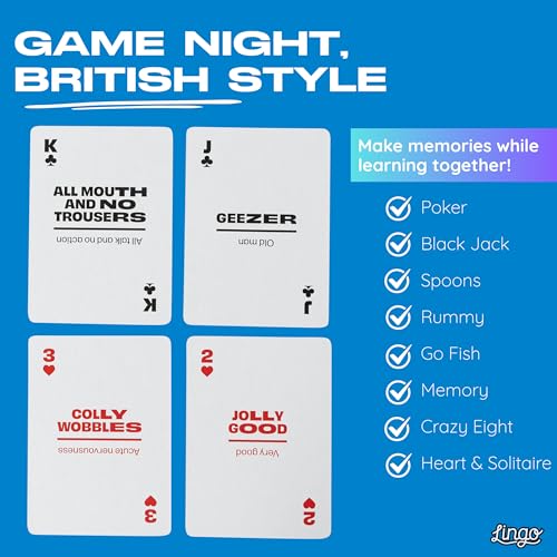LINGO British Lingo Playing Cards Travel Flashcards Learn British Slang Vocabulary in A Fun Easy Way 52 Essential Translations - Image 5