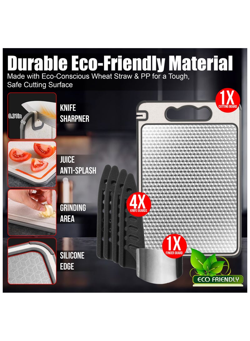 آركشاين لوح تقطيع من الستانلس ستيل برو | مصنوع بنسبة 100% من الفولاذ المقاوم للصدأ + قش القمح، مع مبرد سكاكين + واقيات، واقي أصابع، ومجرى لتصريف العصارة | ألواح تقطيع غير قابلة للانزلاق وخالية من الخدوش لأي مطبخ - Image 4