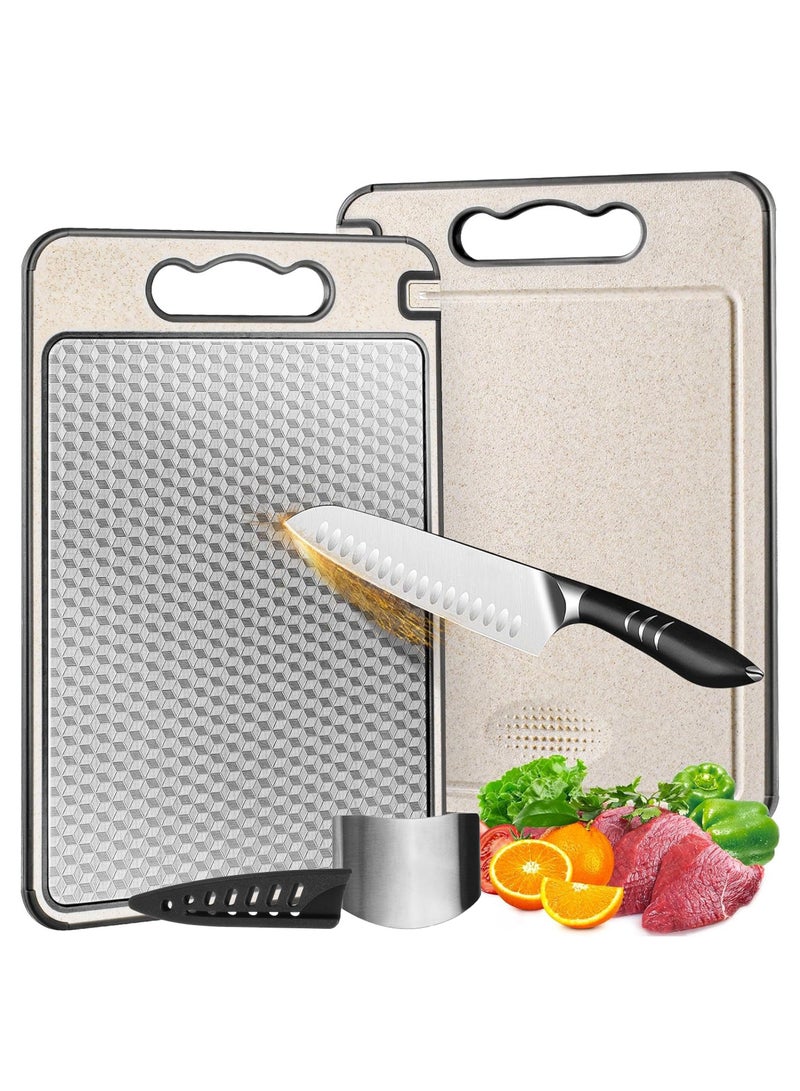 آركشاين لوح تقطيع من الستانلس ستيل برو | مصنوع بنسبة 100% من الفولاذ المقاوم للصدأ + قش القمح، مع مبرد سكاكين + واقيات، واقي أصابع، ومجرى لتصريف العصارة | ألواح تقطيع غير قابلة للانزلاق وخالية من الخدوش لأي مطبخ - Image 1