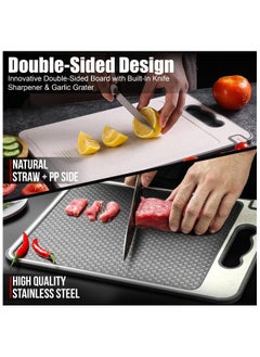 ArcShine Stainless Steel Cutting Board Pro | 100% Stainless Steel + Wheat Straw With Knife Sharpener + Guards, Finger Guard & Juice Groove | Scratch-Free Non-Slip Chopping Boards For Any Kitchen  - Image 2