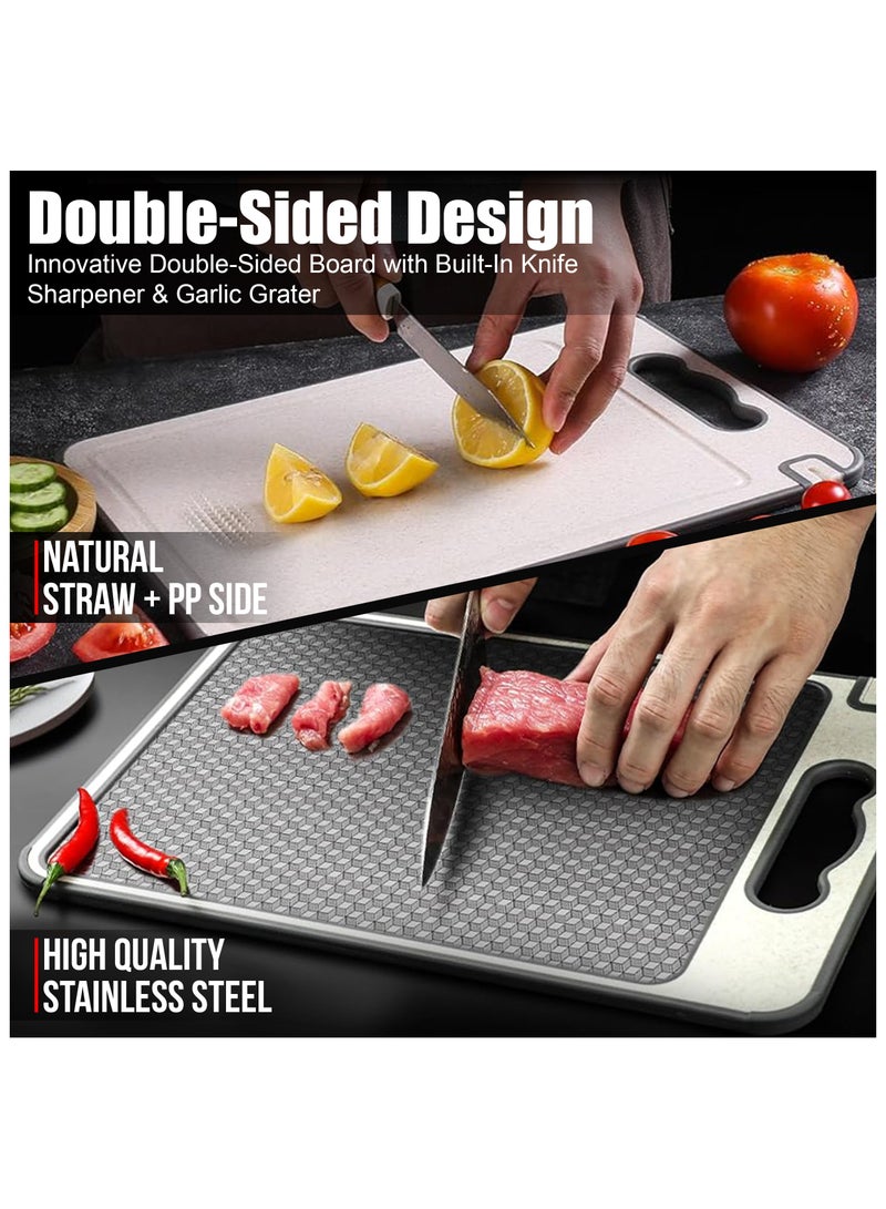 آركشاين لوح تقطيع من الستانلس ستيل برو | مصنوع بنسبة 100% من الفولاذ المقاوم للصدأ + قش القمح، مع مبرد سكاكين + واقيات، واقي أصابع، ومجرى لتصريف العصارة | ألواح تقطيع غير قابلة للانزلاق وخالية من الخدوش لأي مطبخ - Image 2