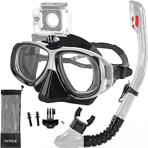 Wave Nearsighted Snorkel Gear, Nearsighted Snorkel Mask Nearsighted Snorkel Set for Adult Youth, Shortsighted Diving Mask & Dry Top Snorkel with Detachable Camera Mount for Scuba Diving, Snorkeling - Image 1