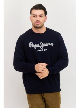 Men Crew Neck Embroidered Long Sleeves Sweatshirt, Navy