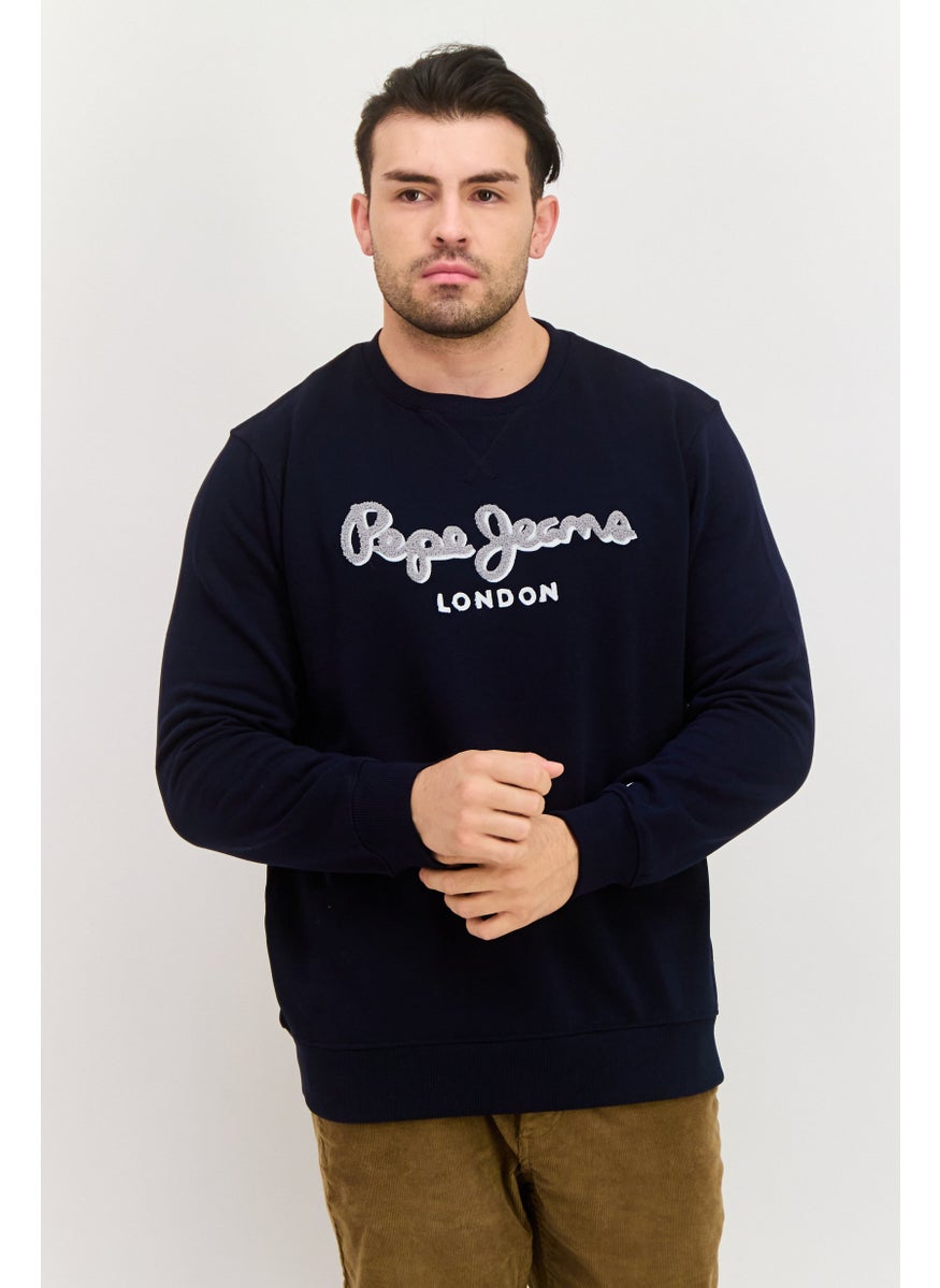 Pepe Jeans - Men Crew Neck Embroidered Long Sleeves Sweatshirt, Navy - Image 1