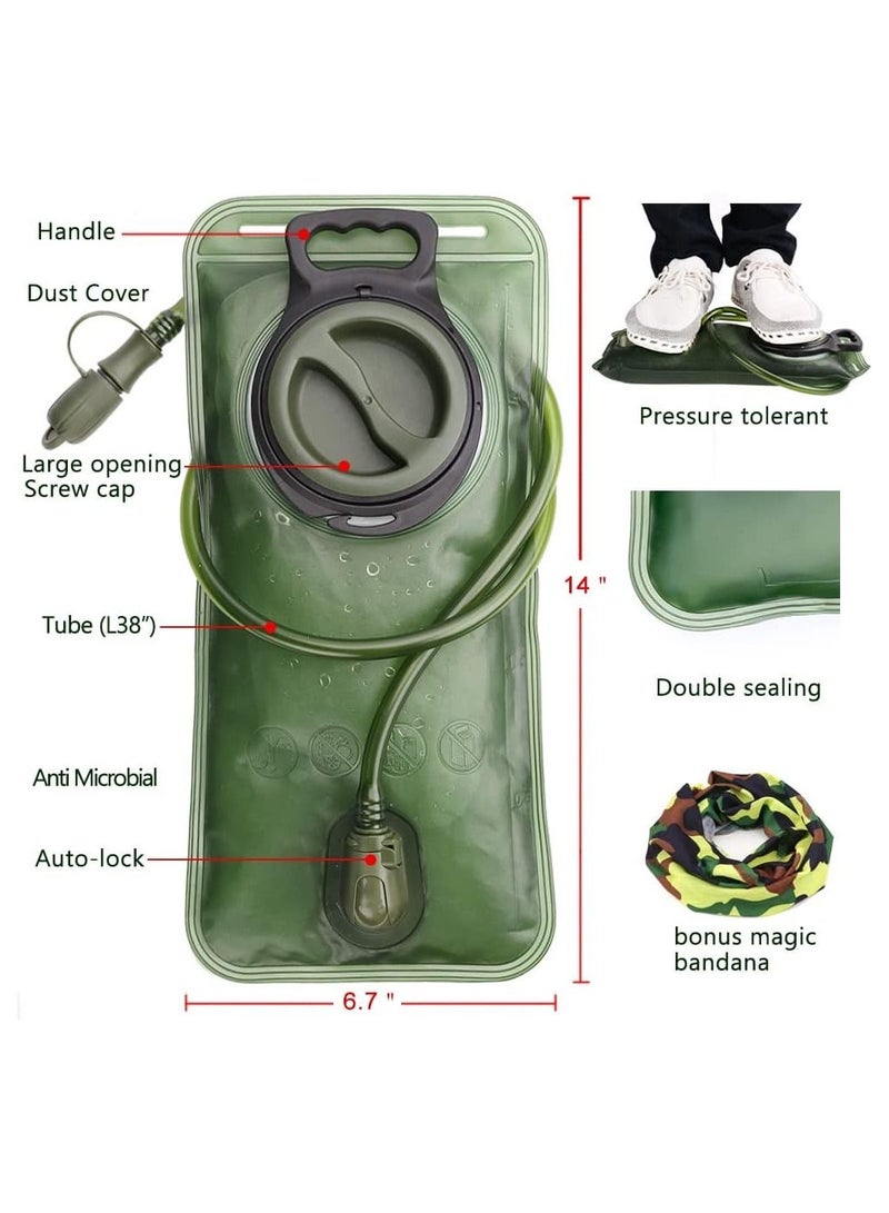 Generic 2L Hydration Bladder, BPA Free Leakproof Water Storage Bag for Hiking, Camping, Cycling (Army Green)  - Image 2