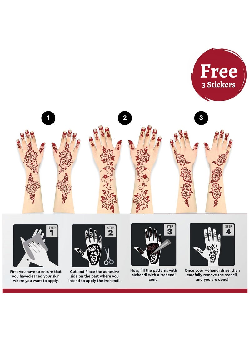 أمينا حناء أمينة سريعة التحضير، مخروط حناء | مع مجموعة مجانية من 3 ملصقات/استنسلات كاملة لليدين | بدون مواد كيميائية | يدوم طويلاً | عبوة من 12 قطعة، وزن كل منها 45 غرامًا | لون أحمر كرزي - Image 2