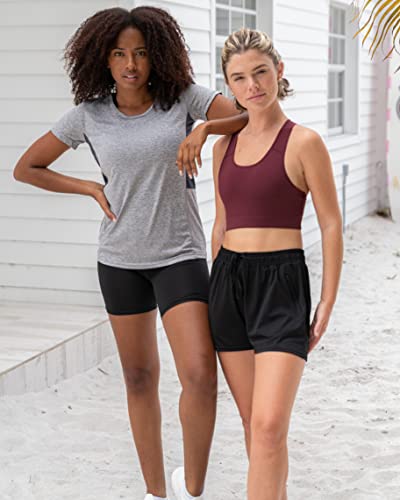 REALESSENTIALS Real Essentials 4 Pack: Womens Athletic Dry-Fit Lounge Shorts with Zipper Pockets (Available in Plus Size) - Image 3