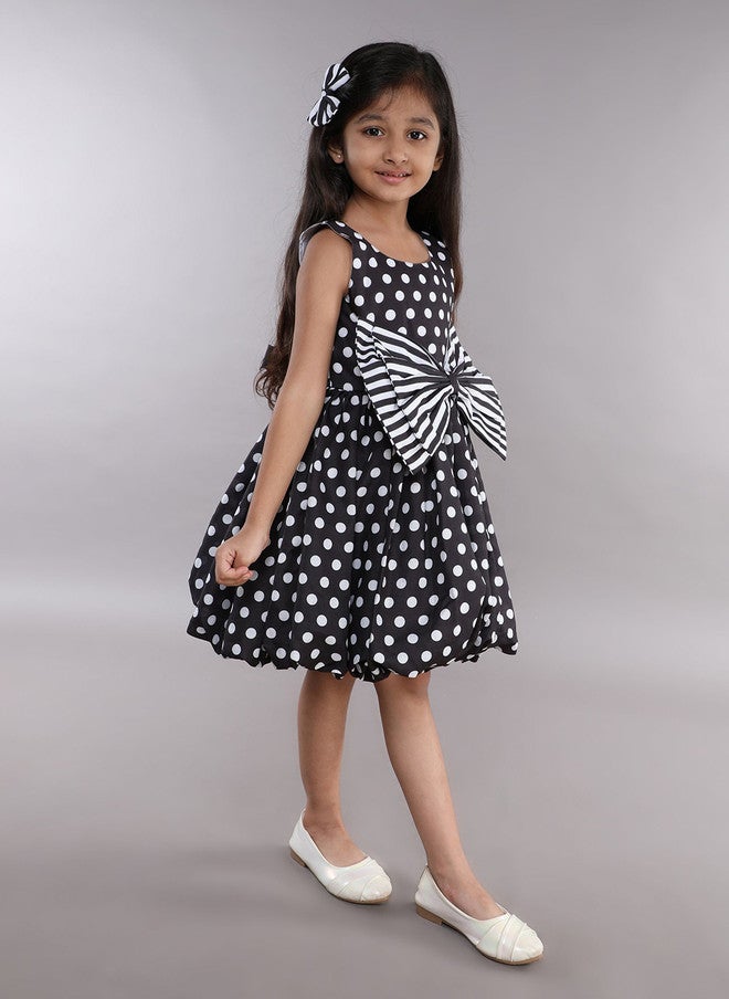 PinkChick Black Polka Dot Striped Balloon Dress for Girls - Image 3