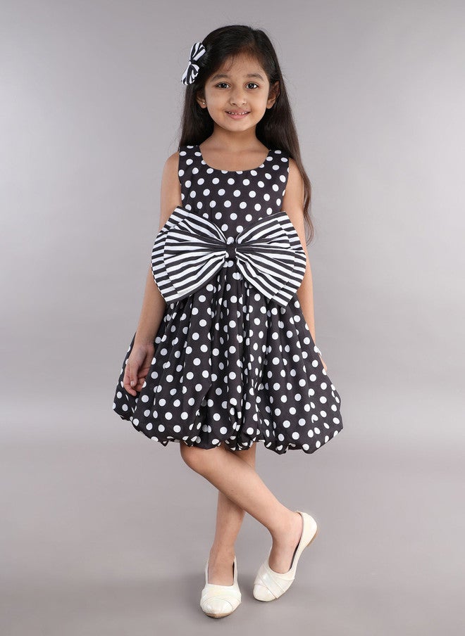 PinkChick Black Polka Dot Striped Balloon Dress for Girls - Image 1