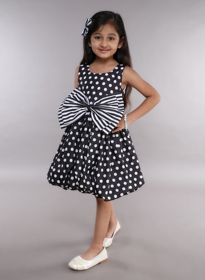 PinkChick Black Polka Dot Striped Balloon Dress for Girls - Image 4