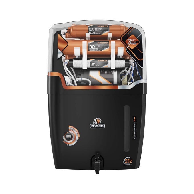 AQUA PUNCH PRO MAX 21 L WITH ISI MARK ROUVUFTDS ADJUSTER 21 L RO UV UF TDS ALK COPPER WATER PURIFIER BLACK