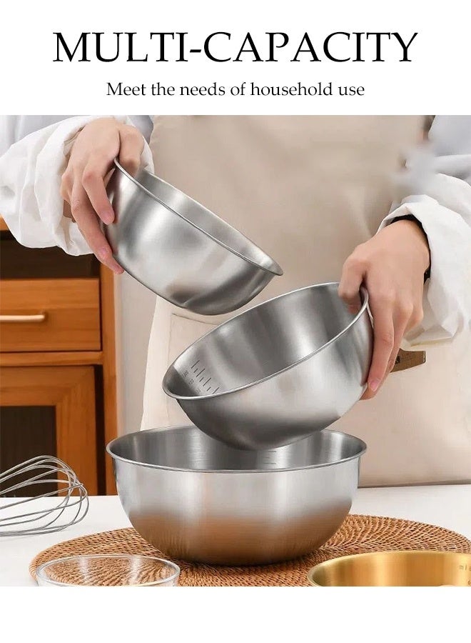 DUNISO 3Pcs Stainless Steel Basin Large Thickened Multifunctional Container with Scale Durable and Lightweight Mixing Bowls Space Saving Nesting Bowls Vegetable Washing Basin for Baking Cooking Food Storage - Image 2