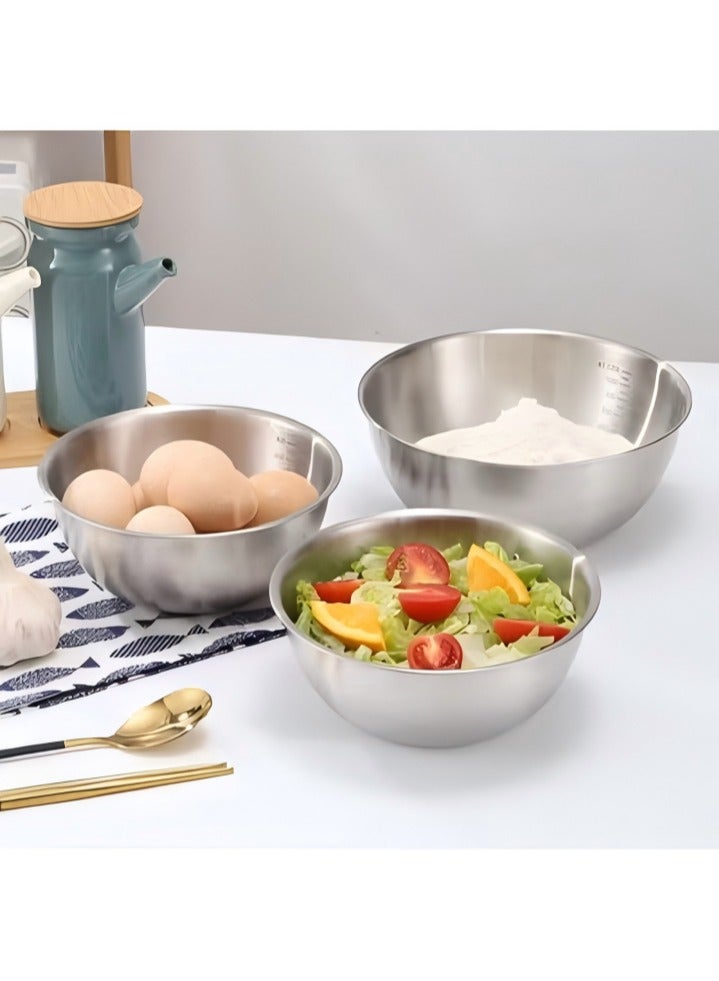 DUNISO 3Pcs Stainless Steel Basin Large Thickened Multifunctional Container with Scale Durable and Lightweight Mixing Bowls Space Saving Nesting Bowls Vegetable Washing Basin for Baking Cooking Food Storage - Image 1