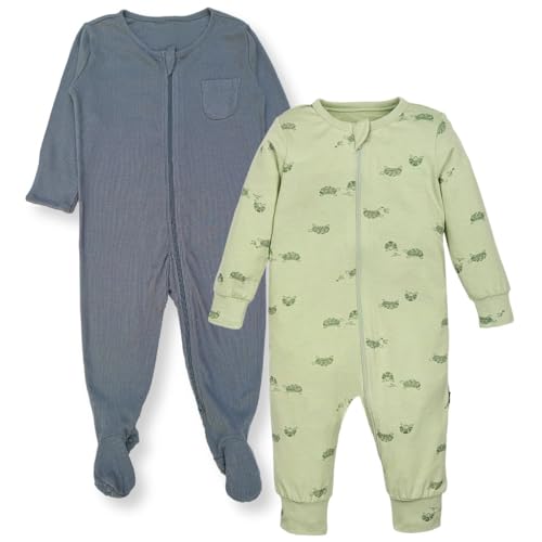 TuddyBuddy 100% Cotton Multi Color Romper/Sleepsuit/Jumpsuit for Baby Boy & Baby Girl (Green Tortoise & Grey Rib, 3 Months-6 Months) - Image 1