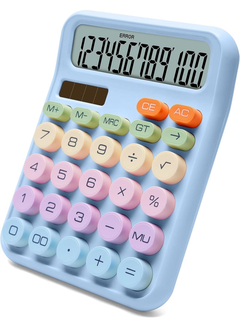 SOLARAE آلة حاسبة ميكانيكية، آلة حاسبة ملونة، 12 رقم، شاشة LCD كبيرة، آلة حاسبة بنفسجية بأزرار كبيرة، للحياة اليومية وأعمال المكتب الأساسية (أزرق ملون، L) - Image 1