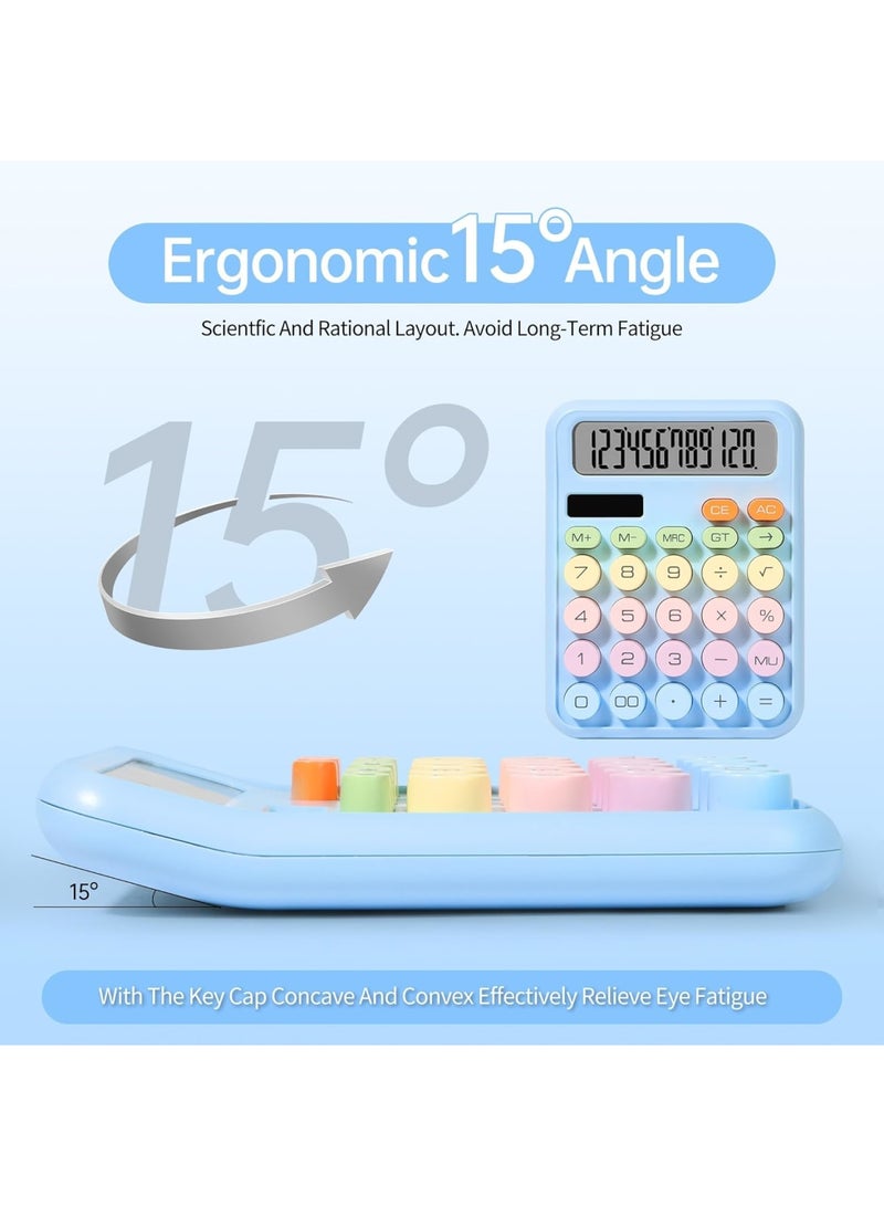 SOLARAE آلة حاسبة ميكانيكية، آلة حاسبة ملونة، 12 رقم، شاشة LCD كبيرة، آلة حاسبة بنفسجية بأزرار كبيرة، للحياة اليومية وأعمال المكتب الأساسية (أزرق ملون، L) - Image 5