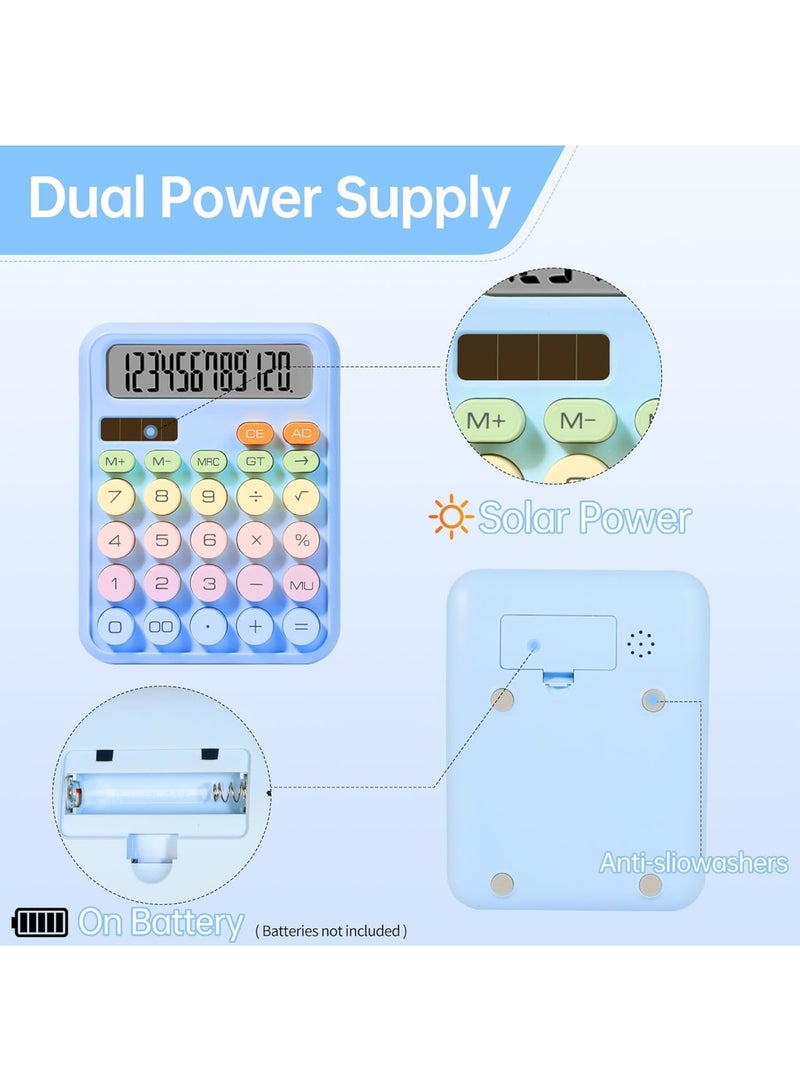 SOLARAE آلة حاسبة ميكانيكية، آلة حاسبة ملونة، 12 رقم، شاشة LCD كبيرة، آلة حاسبة بنفسجية بأزرار كبيرة، للحياة اليومية وأعمال المكتب الأساسية (أزرق ملون، L) - Image 4