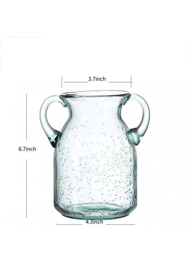 Sunkey Flower Vase Glass Elegant Double Ear Decorative Handmade Air Bubbles Bluish Color Glass Vase for Centerpiece Home Decor (Small) - Image 2