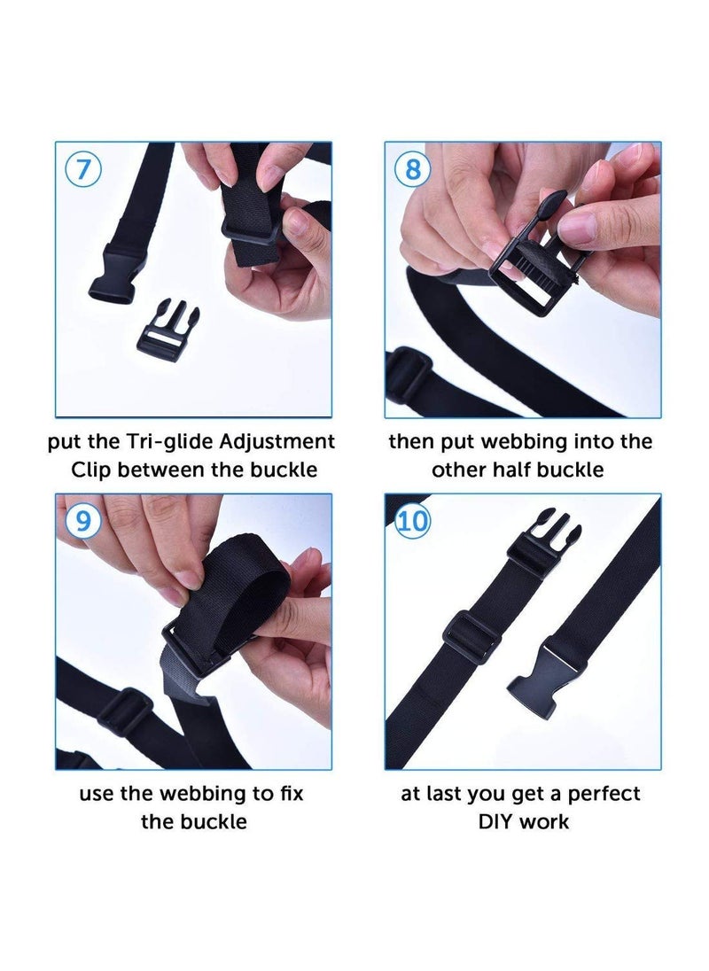 DIY Crafts DIY Crafts Design No 2 Pack Of 10 Pcs Quick Release Buckle Set TriGlide Adjustment Clips with 11 Meter Black Webbing Ribbon W Design No 2 Pack Of 10 Pcs  - Image 4
