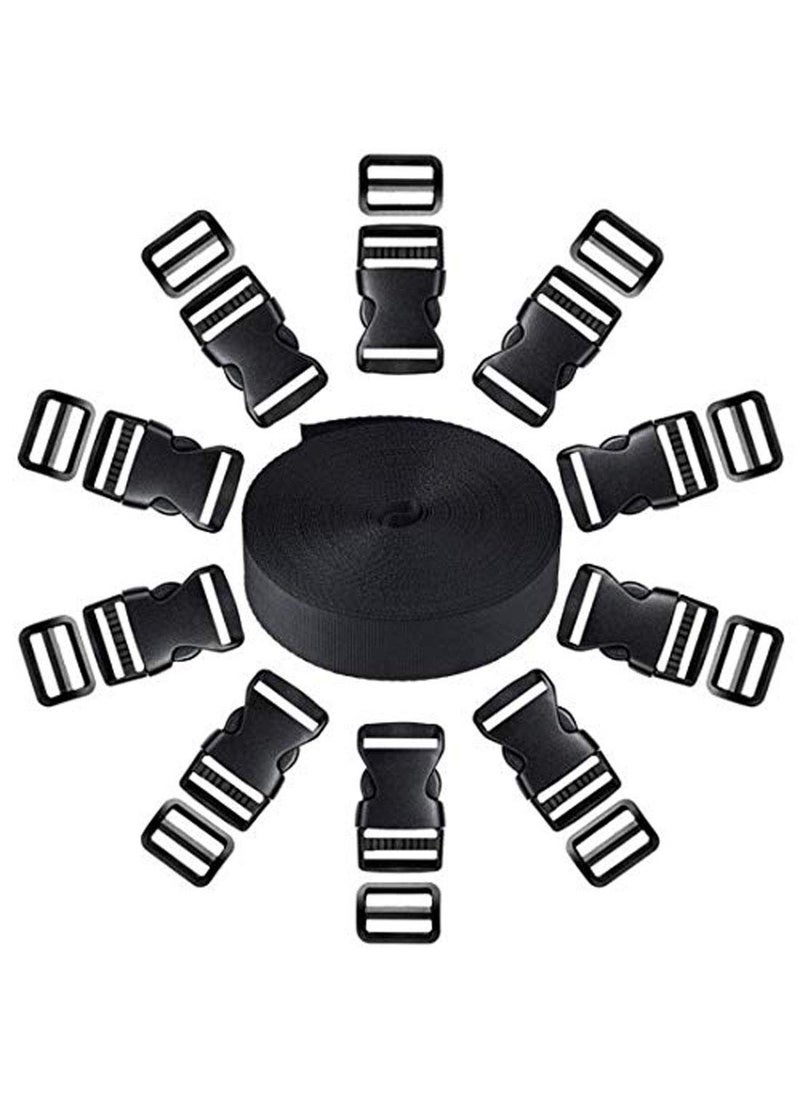 DIY Crafts DIY Crafts Design No 2 Pack Of 10 Pcs Quick Release Buckle Set TriGlide Adjustment Clips with 11 Meter Black Webbing Ribbon W Design No 2 Pack Of 10 Pcs  - Image 1